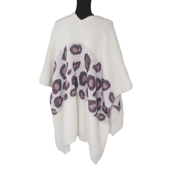 White Birch Off-White Glitter Thread Open-Front Poncho Jacket Size L/XL - Picture 3 of 7